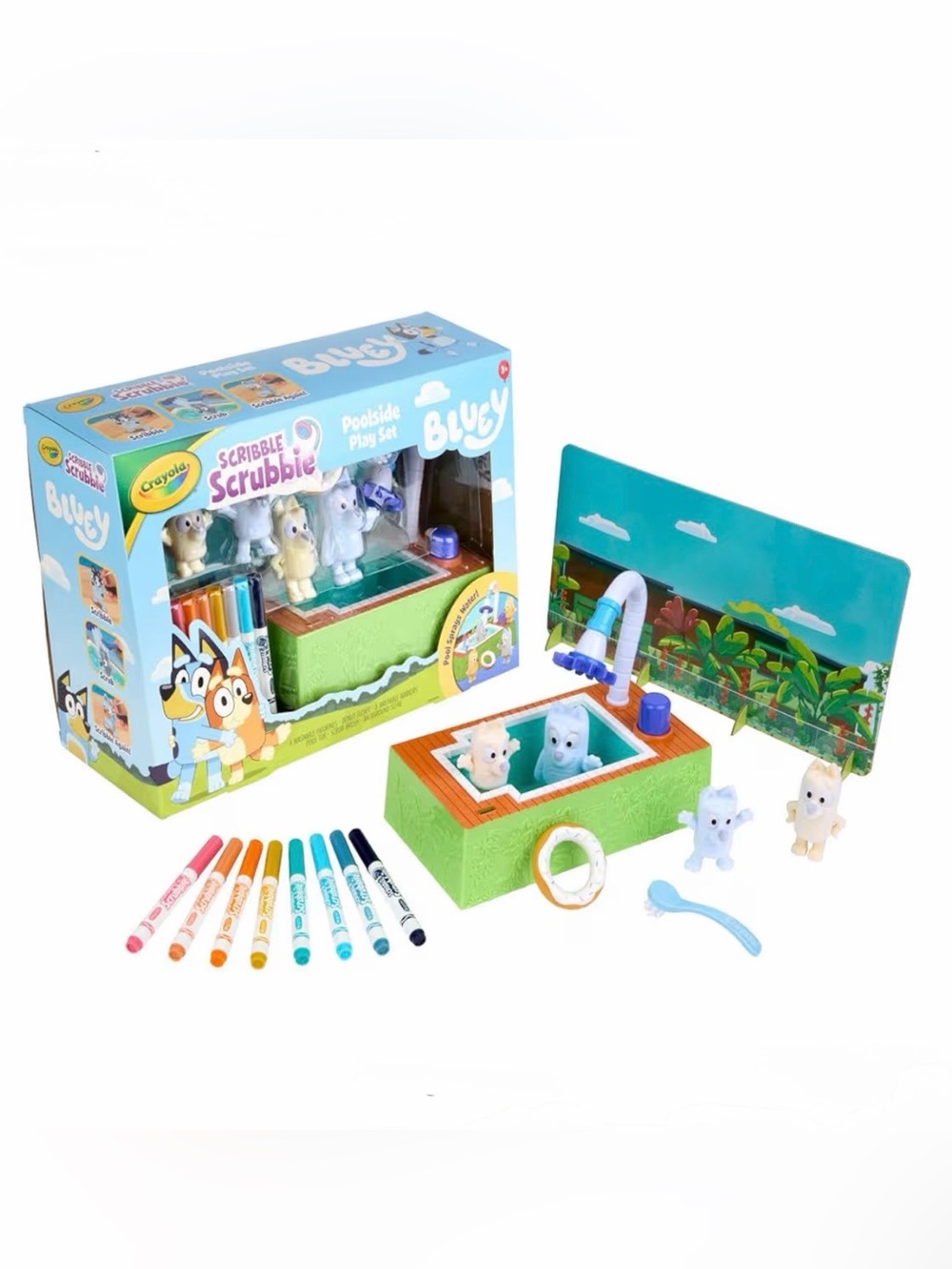 Crayola Scribble Scrubbies Bluey Poolside Playset 4 Washable Toys with Pool
